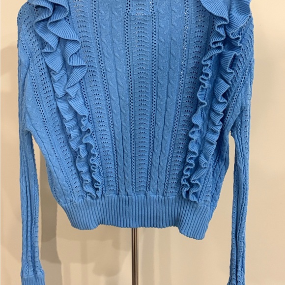 Women's Blue Ruffled Sweater - Picture 4 of 5